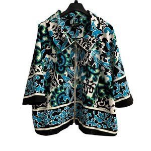 Toni Morgan Jacket Womens 3X Blue Abstract Floral Full Zip Boxy‎ Church Artsy